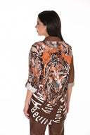 Frank Lyman Jeweled Animal & Text-Print Blouse Style 263759