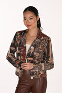 Frank Lyman Equestrian & Animal-Print Moto Jacket Style 263770