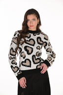 Frank Lyman Jeweled Heart & Animal-Print Sweater Style 263779