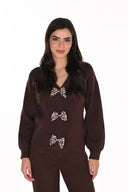 Frank Lyman Sweater Knit Cardigan with Bow Accents Style 263804