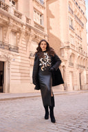 Frank Lyman Jeweled Heart & Animal-Print Sweater Style 263779