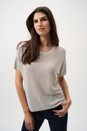 Joseph Ribkoff Metallic Knitted T-shirt with Rhinestones Style 263900CO