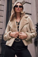Joseph Ribkoff Faux Suede Jacket With Faux Fur Collar Style 263909