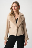 Joseph Ribkoff Faux Suede Jacket With Faux Fur Collar Style 263909