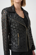 Joseph Ribkoff Laser-Cut Foiled Faux Suede Moto Jacket Style 263910