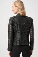 Joseph Ribkoff Laser-Cut Foiled Faux Suede Moto Jacket Style 263910