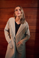 Joseph RIbkoff Wool Blend Shawl Collar Fringed Coat Style 263912