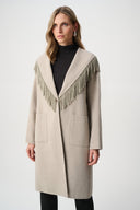 Joseph RIbkoff Wool Blend Shawl Collar Fringed Coat Style 263912