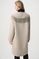 Joseph RIbkoff Wool Blend Shawl Collar Fringed Coat Style 263912