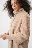 Joseph Ribkoff Textured Faux Fur Mock-Neck Coat Style 263915