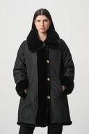Joseph Ribkoff Faux Fur Funnel-Neck Reversible Coat Style 263920