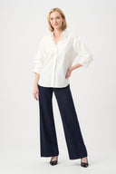 Joseph Ribkoff Cotton Poplin Pearl Trim Boxy Blouse Style 263923