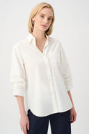 Joseph Ribkoff Cotton Poplin Pearl Trim Boxy Blouse Style 263923