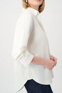 Joseph Ribkoff Cotton Poplin Pearl Trim Boxy Blouse Style 263923