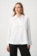 Joseph Ribkoff Stretch Poplin Shirt-Collar Boxy Top Style 263928