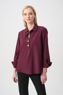 Joseph Ribkoff Stretch Poplin Shirt-Collar Boxy Top Style 263928