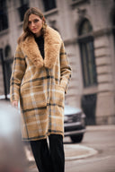 Joseph Ribkoff Plaid Coat With Detachable Faux Fur Collar Style 263954