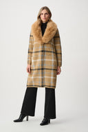 Joseph Ribkoff Plaid Coat With Detachable Faux Fur Collar Style 263954