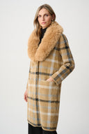 Joseph Ribkoff Plaid Coat With Detachable Faux Fur Collar Style 263954