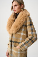 Joseph Ribkoff Plaid Coat With Detachable Faux Fur Collar Style 263954
