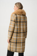 Joseph Ribkoff Plaid Coat With Detachable Faux Fur Collar Style 263954