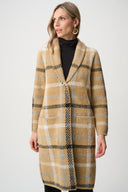 Joseph Ribkoff Plaid Coat With Detachable Faux Fur Collar Style 263954