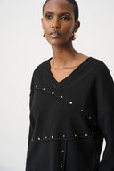 Joseph Ribkoff Asymmetric Sweater With Metal Stud Detail Style 263961