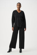 Joseph RIbkoff Wide Leg Pull-On Sweater Pants With Metal Stud Detail Style 263962