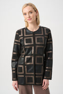 Joseph Ribkoff Leatherette Collarless Two-Tone Jacket Style 263963