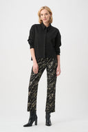 Joseph Ribkoff Denim Cropped Blouse With Rhinestone Detail Style 263965