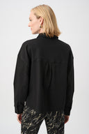 Joseph Ribkoff Denim Cropped Blouse With Rhinestone Detail Style 263965