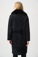 Joseph Ribkoff Feather Yarn Knit Coat With Detachable Faux Fur Collar Style 263973