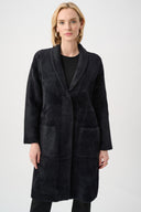 Joseph Ribkoff Feather Yarn Knit Coat With Detachable Faux Fur Collar Style 263973