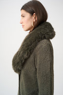 Joseph Ribkoff Feather Yarn Knit Coat With Detachable Faux Fur Collar Style 263973