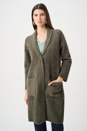 Joseph Ribkoff Feather Yarn Knit Coat With Detachable Faux Fur Collar Style 263973