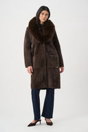 Joseph Ribkoff Feather Yarn Knit Coat With Detachable Faux Fur Collar Style 263973