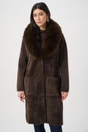 Joseph Ribkoff Feather Yarn Knit Coat With Detachable Faux Fur Collar Style 263973