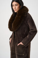 Joseph Ribkoff Feather Yarn Knit Coat With Detachable Faux Fur Collar Style 263973