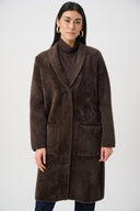 Joseph Ribkoff Feather Yarn Knit Coat With Detachable Faux Fur Collar Style 263973