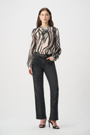 Joseph Ribkoff Animal Print Chiffon Tie-Neck Blouse Style 264023