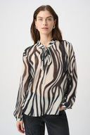 Joseph Ribkoff Animal Print Chiffon Tie-Neck Blouse Style 264023