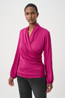 Joseph Ribkoff Satin Faux-Wrap Top Style 264026