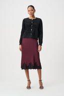 Joseph Ribkoff Lace Trim Satin Midi Skirt Style 264037