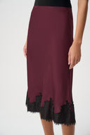 Joseph Ribkoff Lace Trim Satin Midi Skirt Style 264037