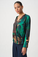 Joseph Ribkoff Abstract Print Satin Wrap Top Style 264103