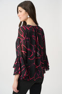 Joseph Ribkoff Floral Chiffon Tie-Neck Top Style 264115