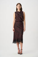 Joseph Ribkoff Polka Dot Lace-Trim Midi Skirt Style 264118