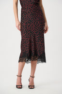Joseph Ribkoff Polka Dot Lace-Trim Midi Skirt Style 264118
