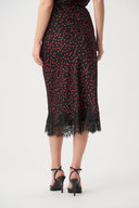 Joseph Ribkoff Polka Dot Lace-Trim Midi Skirt Style 264118