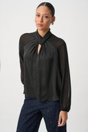 Joseph Ribkoff Satin Top With Chiffon Sleeves Style 264119
